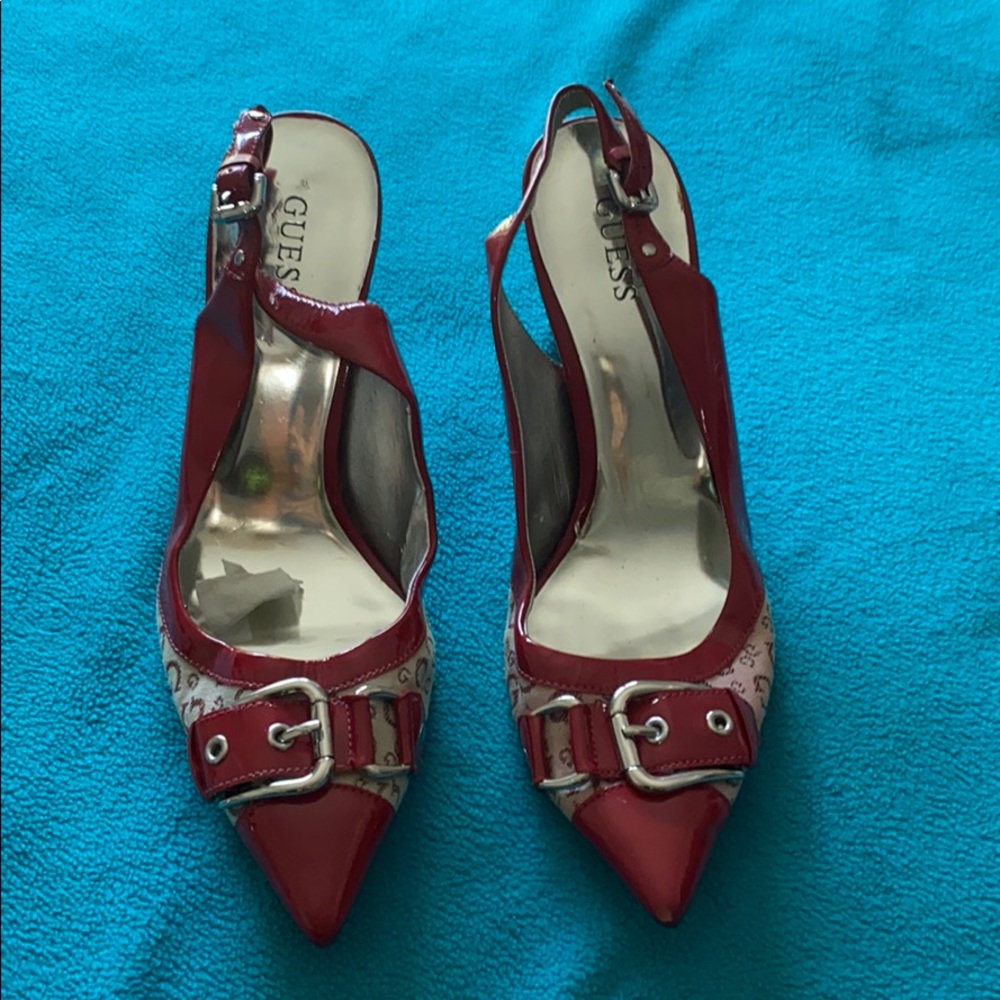 Guess Red Buckle Heels